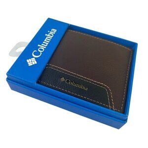 Columbia Men’s Tri-Fold Wallet Brown Black Logo RIFD Protection NEW